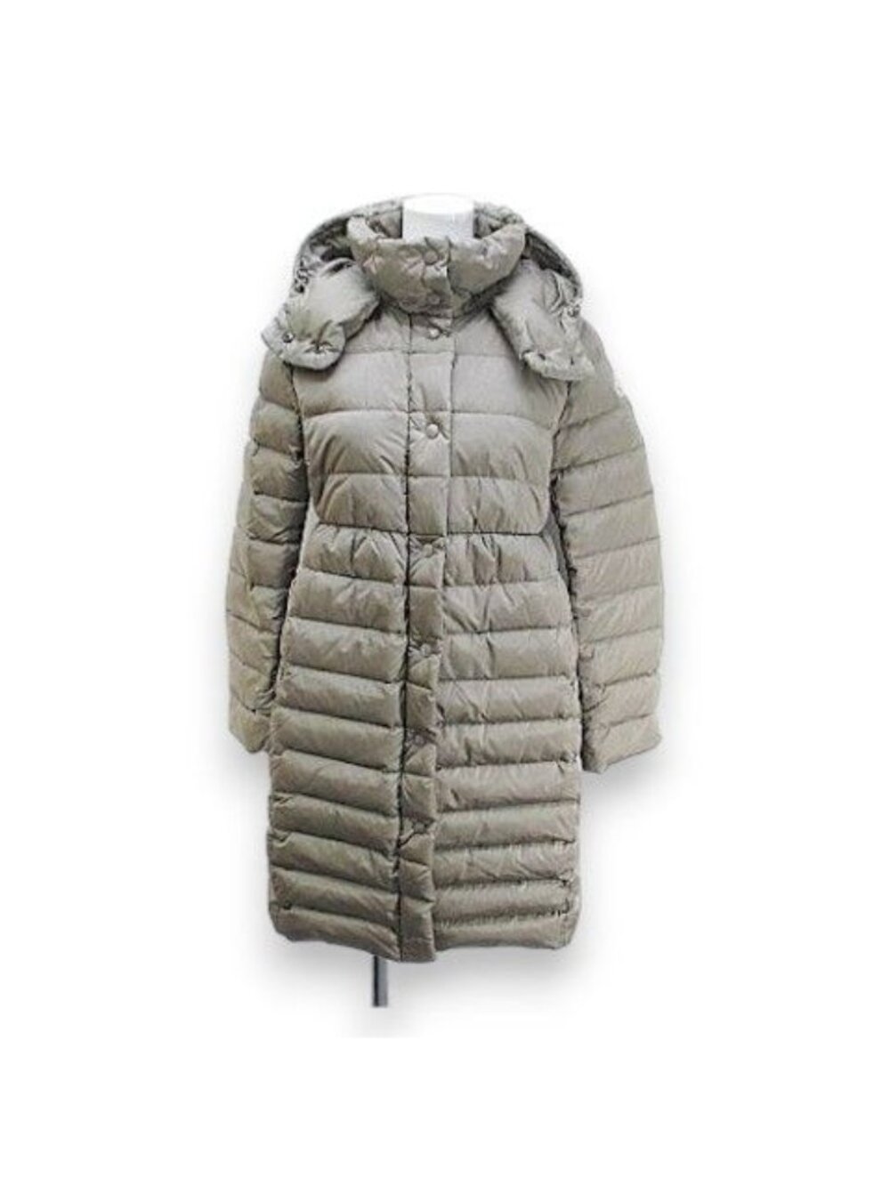 Moncler Adoxa Long Length Down Coat Greige Logo Embroidery Patch Zip Up Lining 1
